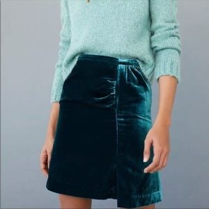 Anthropologie NWT teal velvet skirt